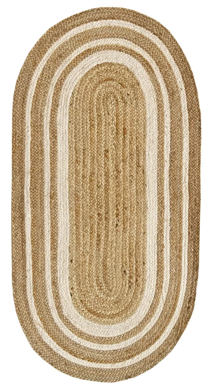 HAMID - Rug Jute Oval Alhambra Natural And White Colour, Jute Rug, Area Rug 100% Jute Fibre Hand Wovem, Braided Rug for Home, Living Room, Floor Carpet..(140x70cm) - Image 1