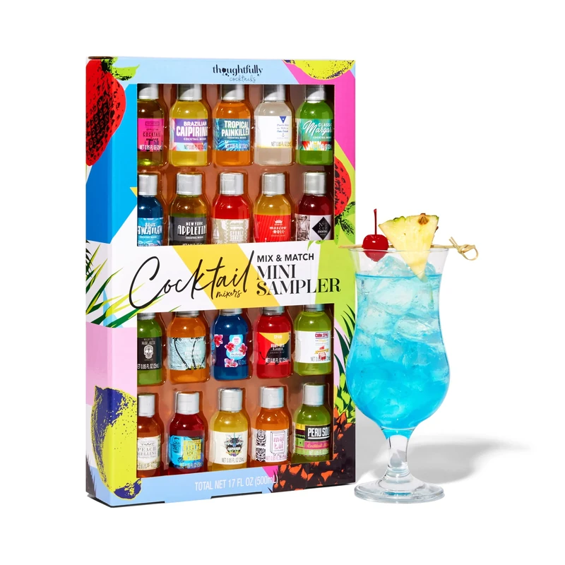 Thoughtfully Cocktails, Mix and Match Cocktail Mixer Mini Sampler, Flavours Include Appletini, Blue Hawaiian, Margarita and More, Pack of 20 (Contains NO Alcohol)