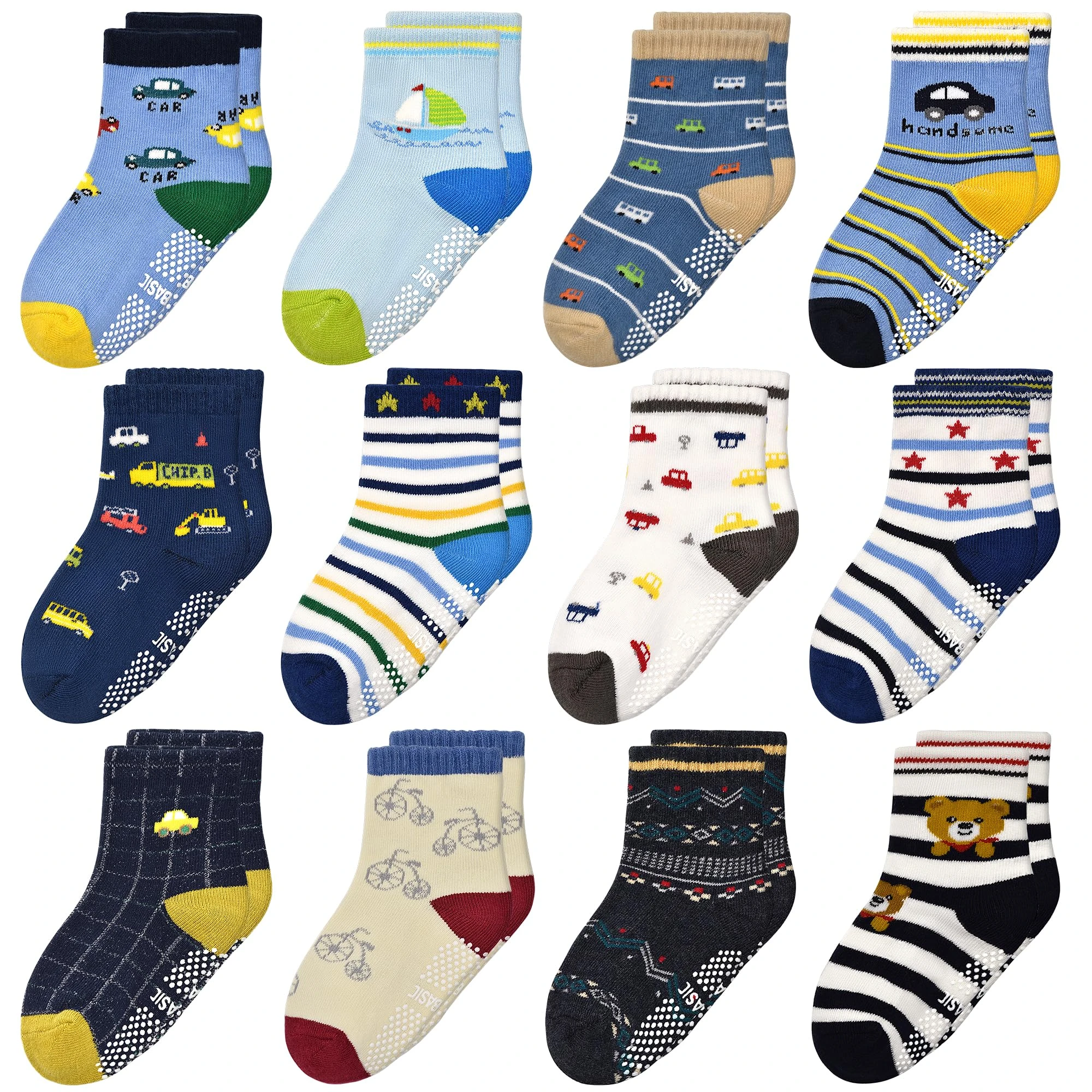 HYCLES Baby Girp Socks 12 Pairs for Boys Girls 0-7 Years Toddler Infant Kids Children Non Skid Anti-slip Socks 1-3 Years