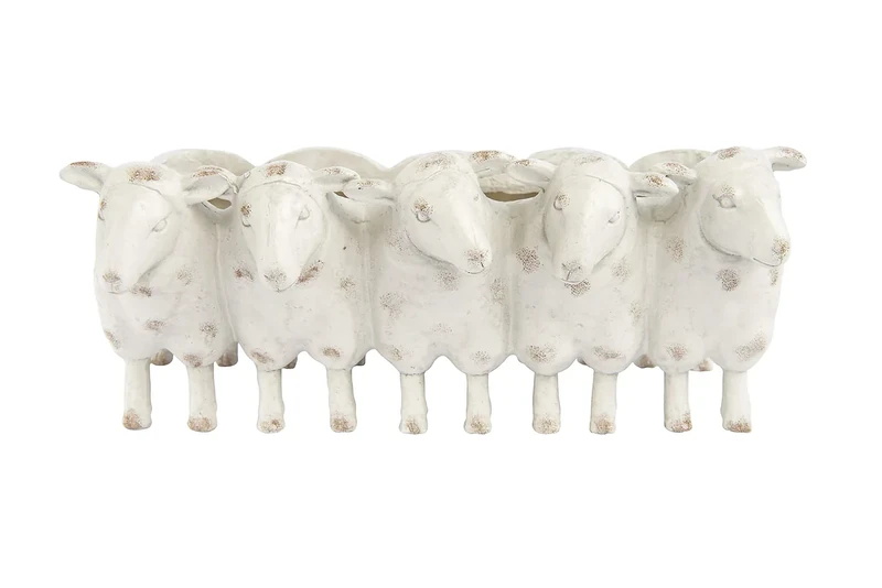Creative Co-op Farmhouse Resin Sheep Planter, White, Cream - Image 1