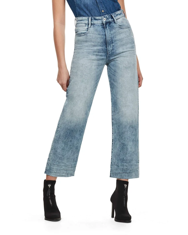 G-Star Women's Tedie Ultra High Straight Ripped Edge Ankle Jeans, Blue (sun faded arctic D17177-C298-B470), 30W / 32L