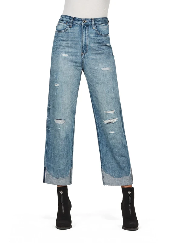 G-Star Women's Tedie Ultra High Straight Turn Up Raw Edge Ankle Jeans, Blue (faded stream restored D17188-B191-B491), 32W / 32L