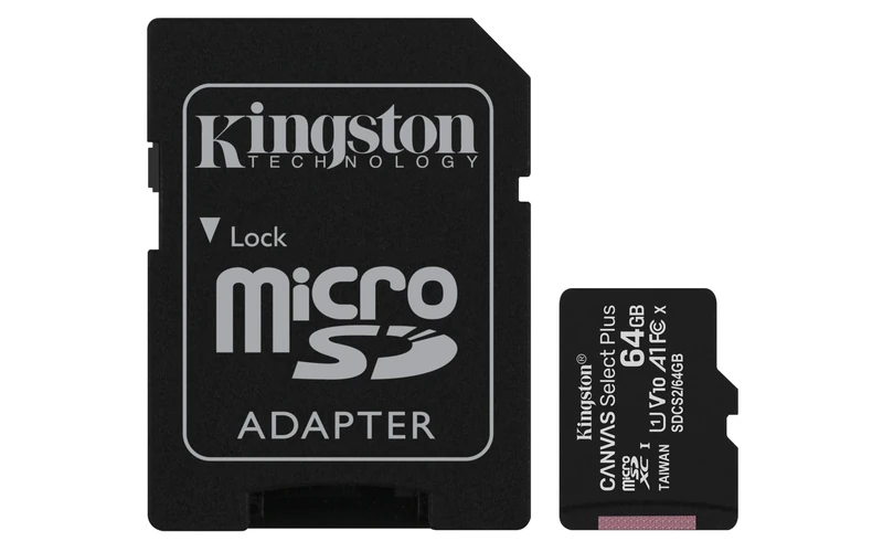 Kingston Canvas Select Plus microSD Card SDCS2/64 GB-2P1A Class 10 (2 x cards, SD Adapter Included)