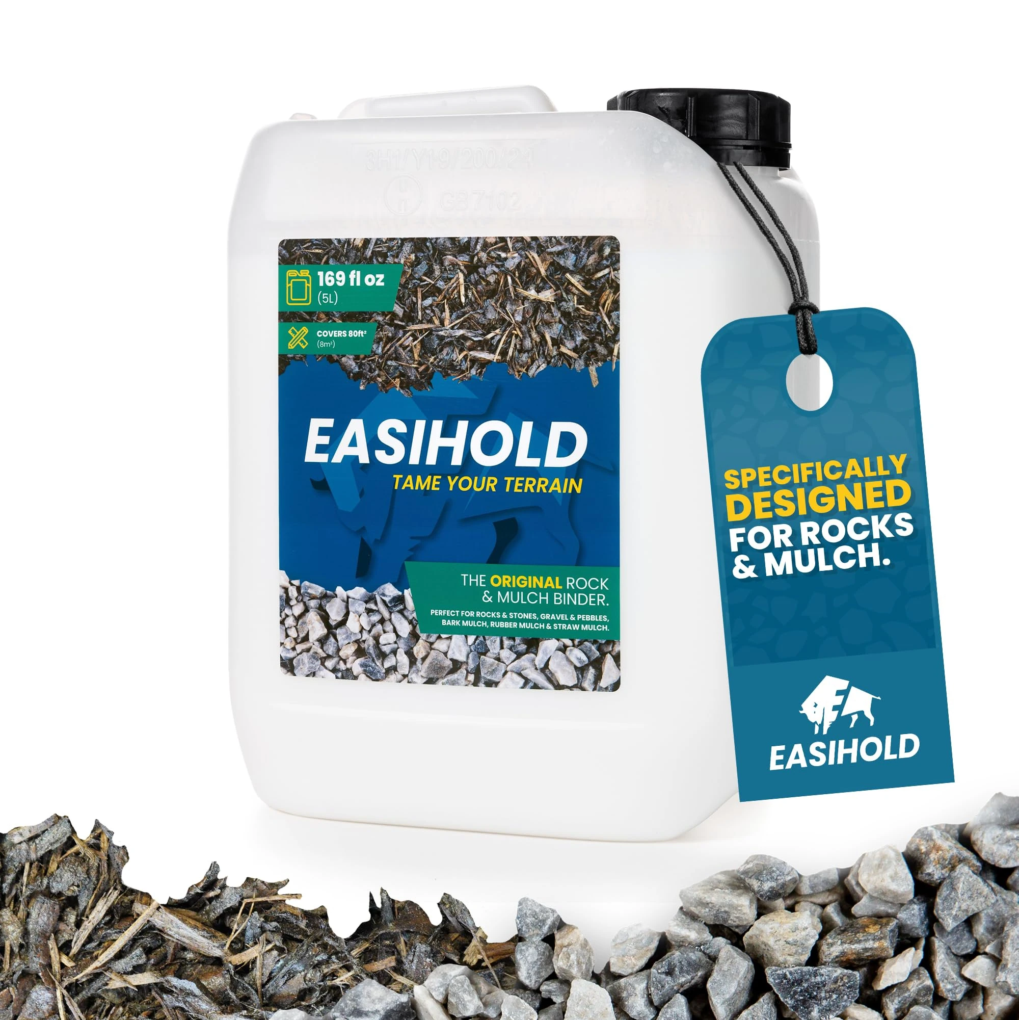 VUBA EASIHOLD ROCK GLUE - Award Winning 5L XL Gravel Binder for Bonding Pebbles, Stones, Bark and Gravel on Borders, Patios and Garden Paths. Lasts up to 3 Years, Non Toxic, Ready to Use.