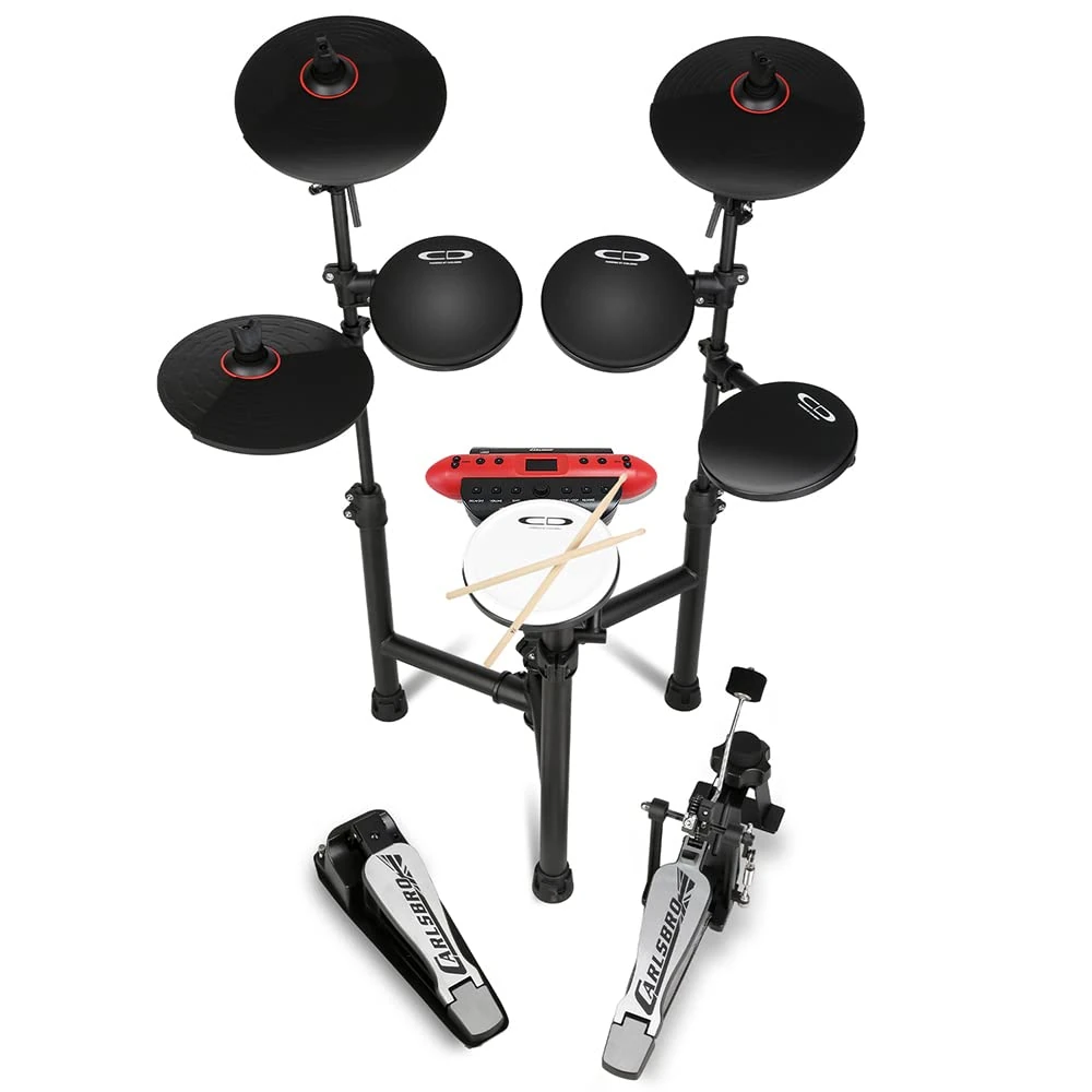 Carlsbro CSD130 R electronic drum kit, 8-piece set with Commander 130 module, 250 sounds, 20 drum kits, foldable rack, portable electric drum set for beginners, USB MIDI, headphones, Melodics lessons