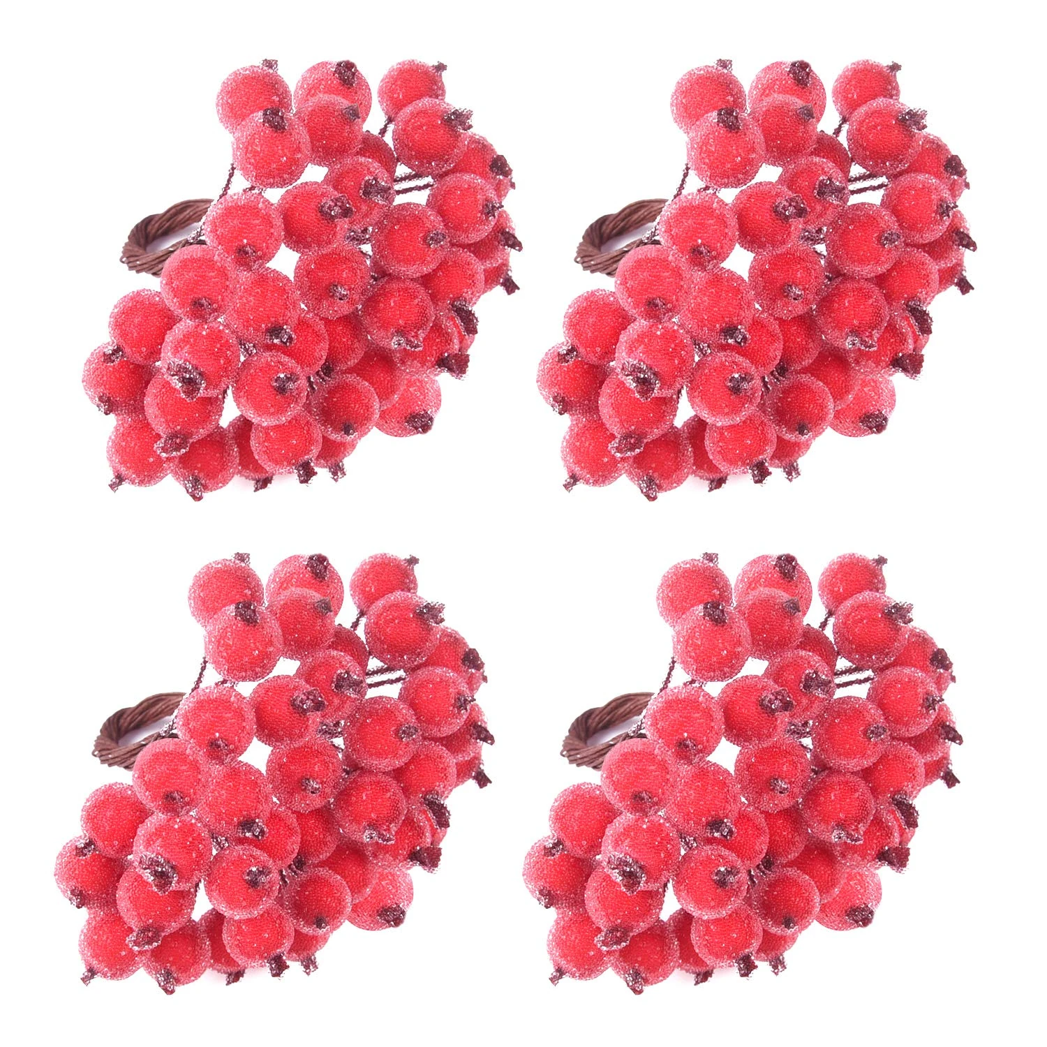 TUPARKA 160pcs Artificial Red Berries Holly Christmas Wreath Making Supplies Christmas Wreath Decorations, Christmas Home Gift DIY Decoration (Red Frosted - 160Pcs)