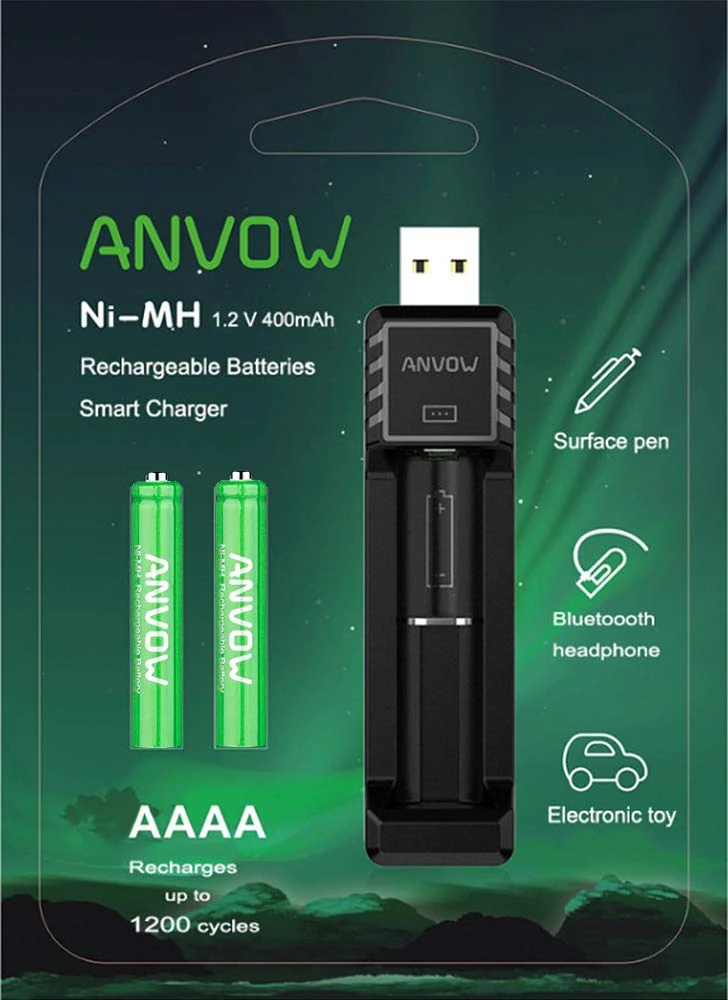 ANVOW Rechargeable AAAA Batteries for Surface Pen Active Stylus, Ni-MH 1.2V 400mAh and CP-C-001 Smart Charger Included