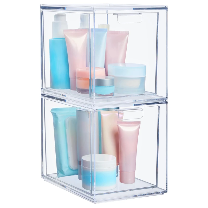 STORi Audrey Stackable Cosmetic Organizer Drawers 6-3/4" Tall | set of 2 Clear