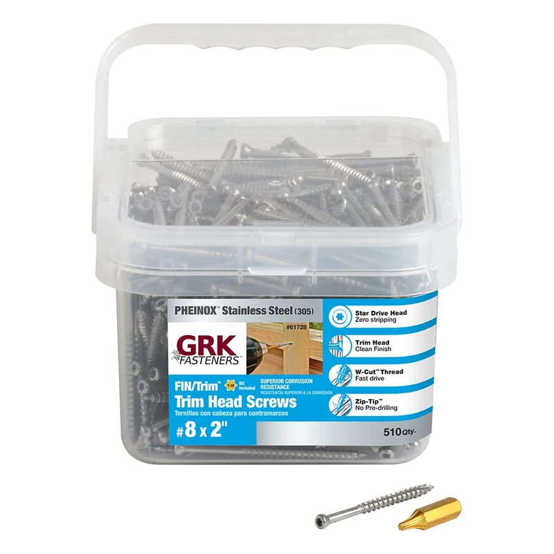 GRK 61728#8 by 2-inch PHEINOX 305SS Finish/Trim Screws, (510 per Pail)
