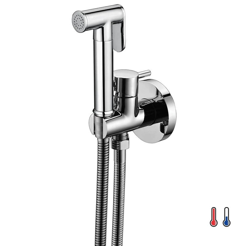 Kibath L473551 Intimate Hygiene 2 Waters (Cold and Warm) Round Toilet Installation Tap Space Saving and Useful for Cleaning The Toilet, Chrome Gloss