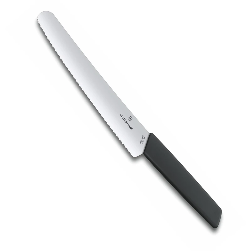 Victorinox Swiss Modern Bread and Pastry Knife, Wavy Edge, Extra Sharp, Stainless Steel, Blade, 22 cm, Black, Dishwasher Safe