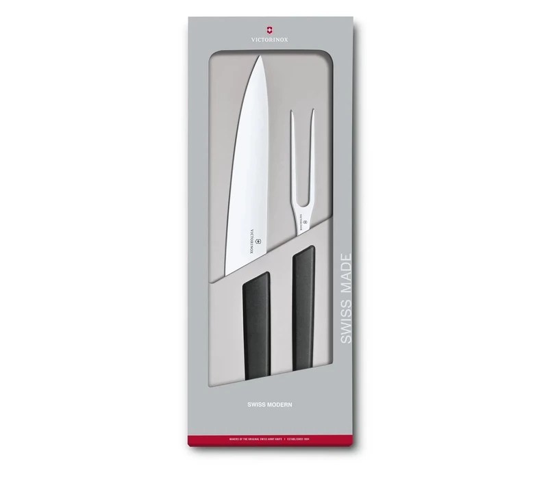 Victorinox Swiss Modern Carving Knife Set, Set of 2, Extra Sharp, Stainless Steel, Robust Plastic Handle, Black