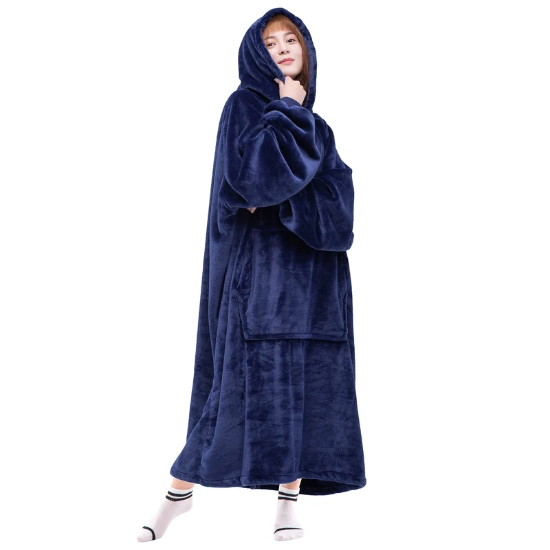 Waitu Wearable Blanket Sweatshirt Gifts for Women and Men, Super Warm and Cozy Big Blanket Hoodie, Thick Flannel Blanket with Sleeves and Giant Pocket - Navy
