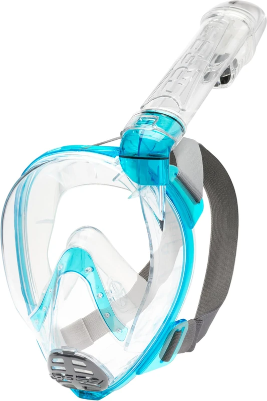 CRESSI Baron Full Face Mask Clear/Aquamarine M/L - Integral Anti Fog Snorkel Comfortable Full Face Mask with Exhalation Valve and Dry Snorkel, Transparent/Aquamarine, M/L