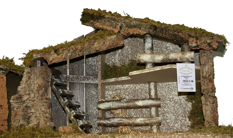 euromarchi Christmas Nativity Scene, Empty Shed, Stable, Ladder, Fennel and Soup, Wood, Straw and Moss, 65 x 30 x 39 cm, 65 x 30 x 39 cm