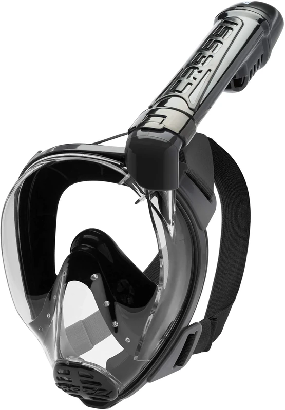 CRESSI Baron Full Face Mask Black/Black S/M - Integral Anti Fog Snorkel Comfortable Full Face Mask with Exhalation Valve and Dry Snorkel, Black/Black, S/M