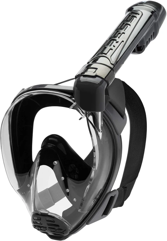 CRESSI Baron Full Face Mask Black/Black M/L - Integral Anti Fog Snorkel Comfortable Full Face Mask with Exhalation Valve and Dry Snorkel, Black/Black, M/L