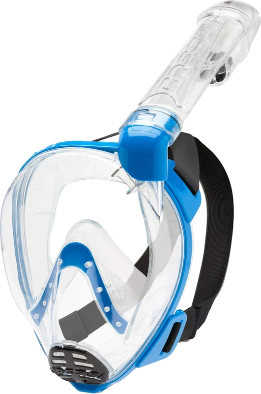 CRESSI Baron Full Face Mask Clear/Blue S/M - Integral Anti Fog Snorkel Comfortable Full Face Mask with Exhalation Valve and Dry Snorkel, Transparent/Blue, S/M