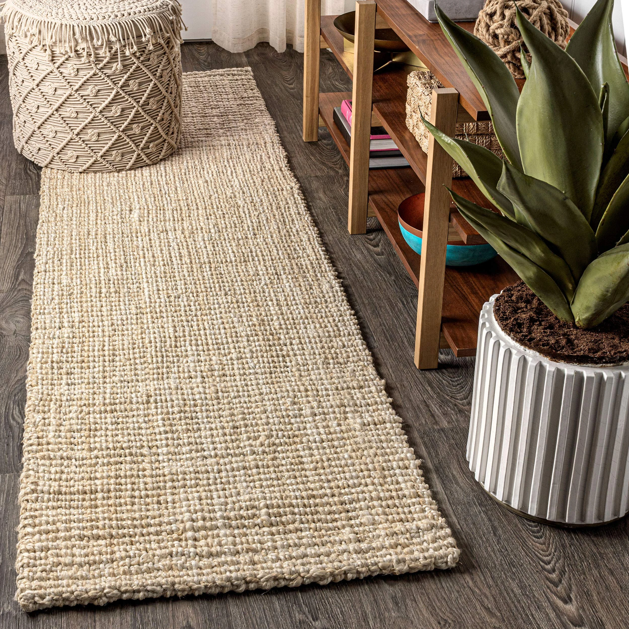 JONATHAN Y NFR103A-28 Hiro Hand Woven Chunky Jute Indoor Runner Rug Bohemian Farmhouse Easy -Cleaning Bedroom Kitchen Living Room Non Shedding, 2 X 8, Ivory