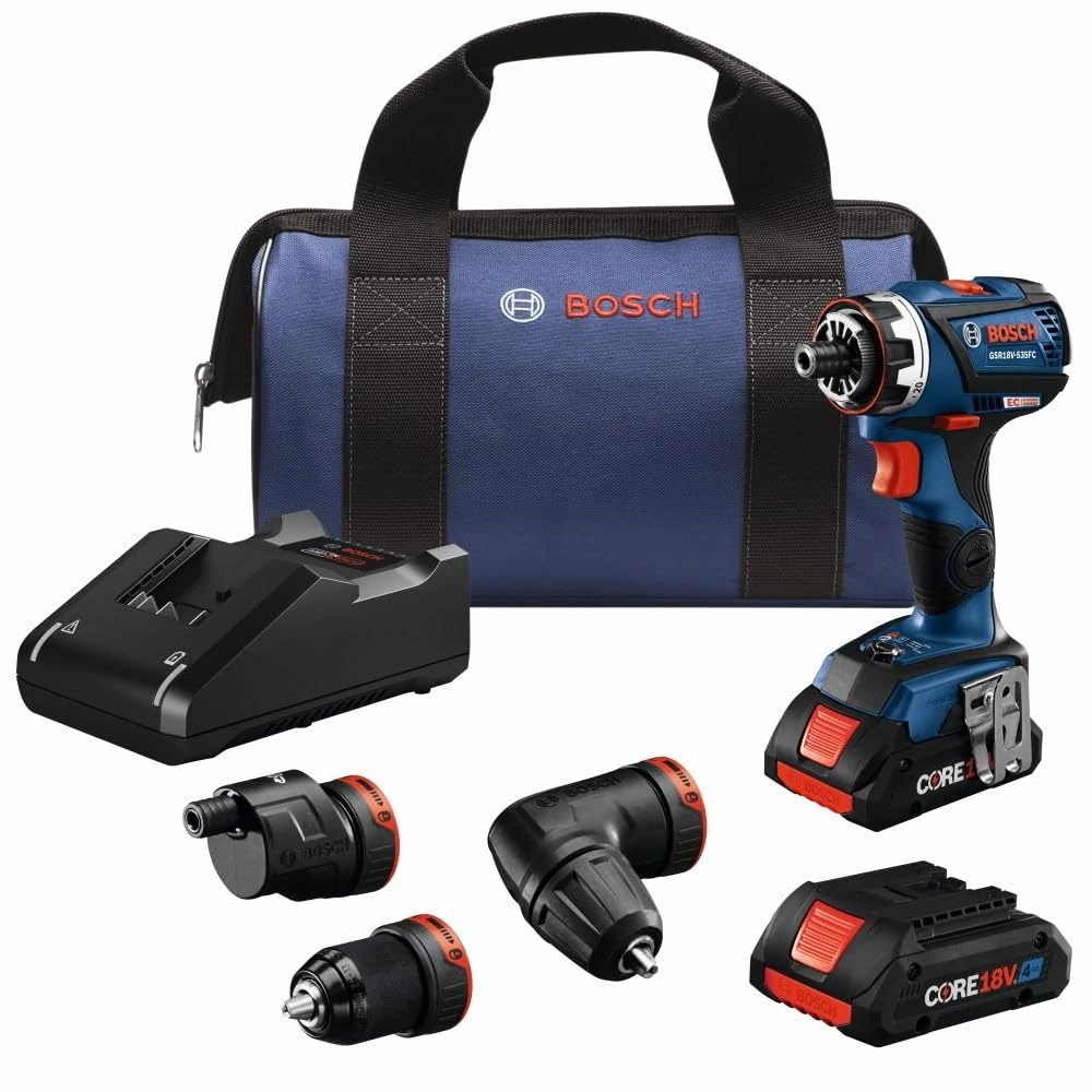 Bosch GSR18V-535FCB15 18V EC Brushless Connected-Ready Flexiclick 5-in-1 Drill/Driver System with (1) CORE18V 4.0 Ah Compact Battery