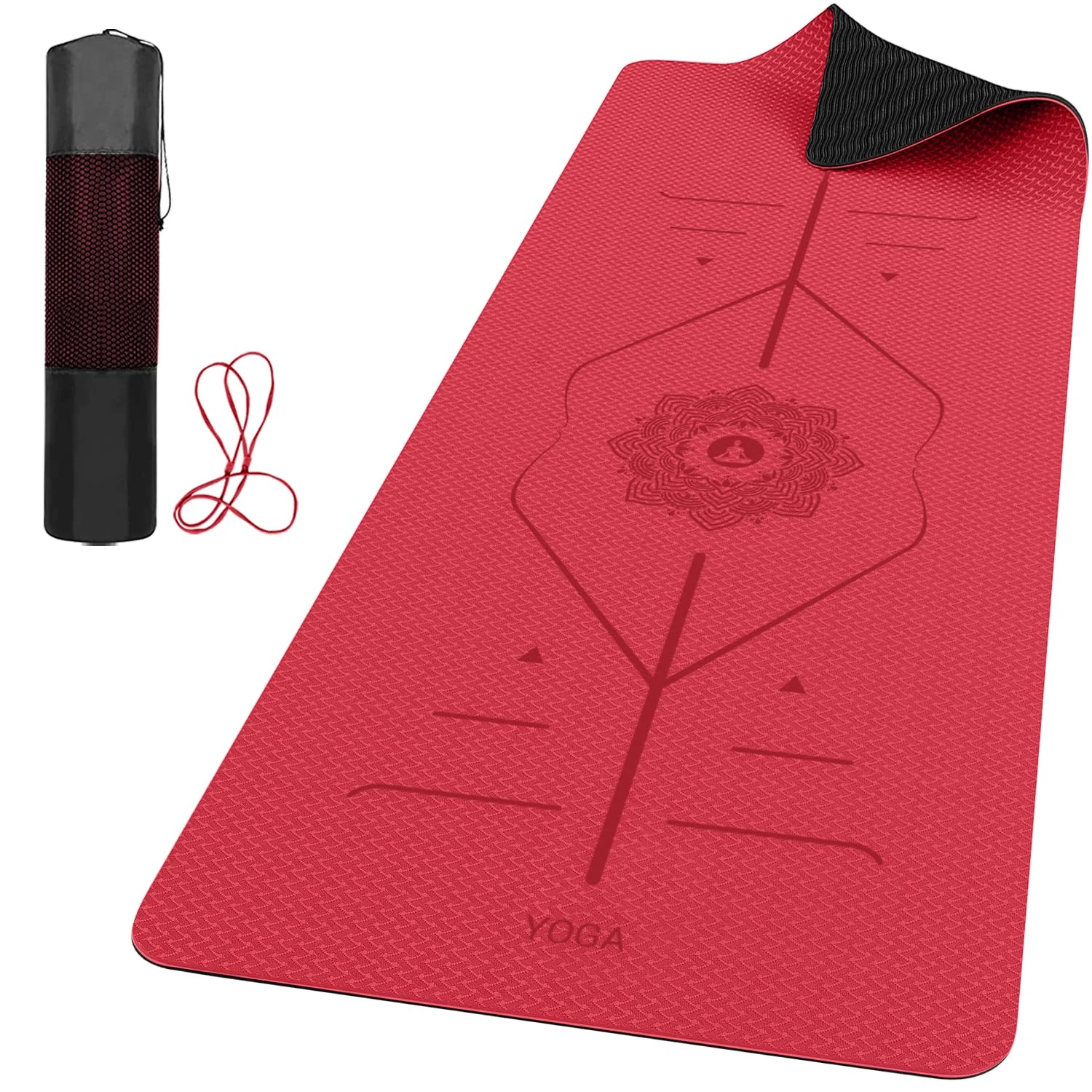 ROMIX Pro Yoga Mat with Alignment Lines 6mm, Non-Slip Ultra Lightweight Sweat Resistant Eco-Friendly Gym Workout Mat with Carry Bag and Strap for Women Men for Pilates Gymnastics