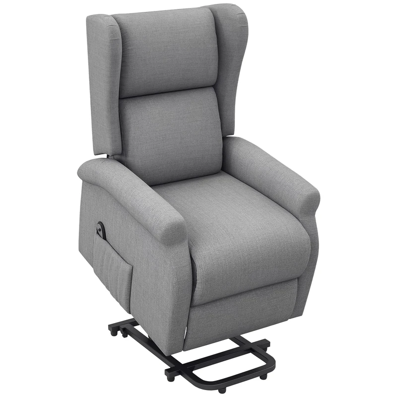 HOMCOM Power Lift Recliner Armchair, Electric Lift Chair for Elderly, Fabric Riser and Reclining Chair with Remote Control, Side Pockets, Extended Footrest, for Living Room, Grey