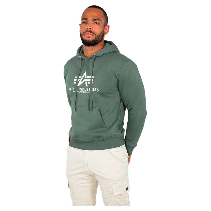 Alpha Industries Basic Hoody Hooded Sweat for Men Vintage Green