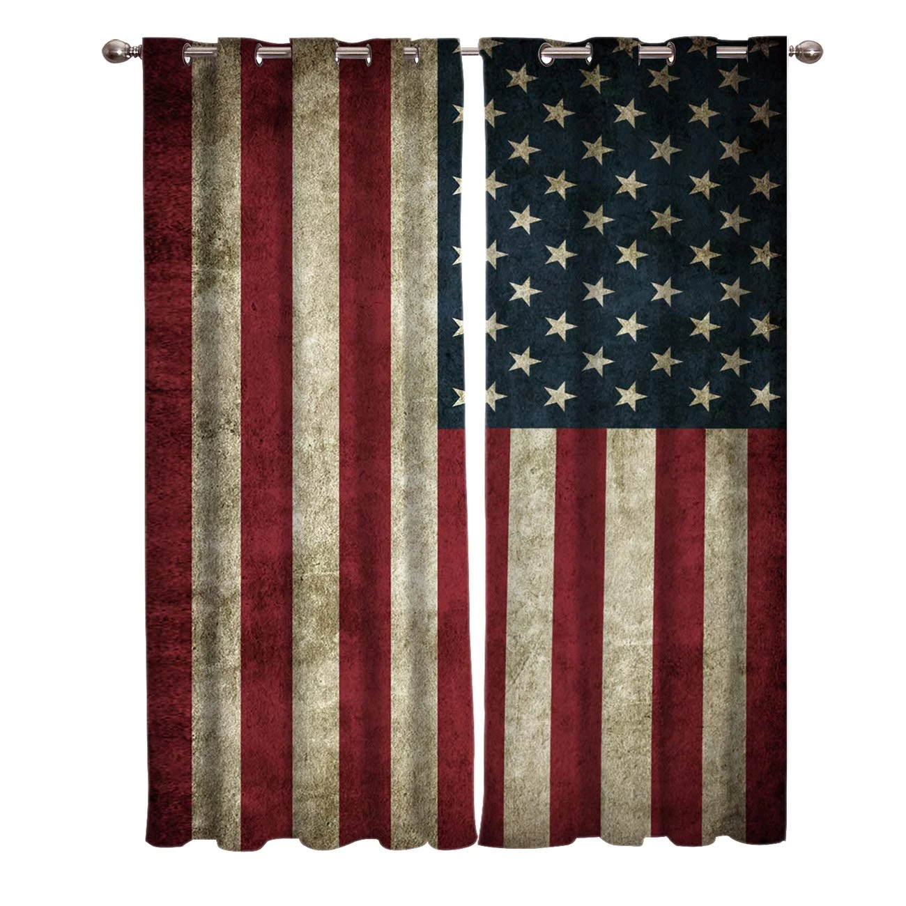 wanxinfu 2 Panel Kitchen Cafe Curtains, Retro American Flag | Sunlight Filtering Nature Air Through, Home Decor Window Covering Tier Curtains for Bedroom Living Room 80W x 84L inch