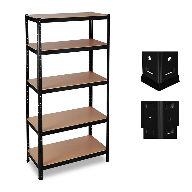 Relaxdays Heavy Duty Shelf Unit, 5 Tiers, Capacity 1325 kg, Modular Cellar Shelves, HWD 180x90x60 cm, Metal/MDF, Black