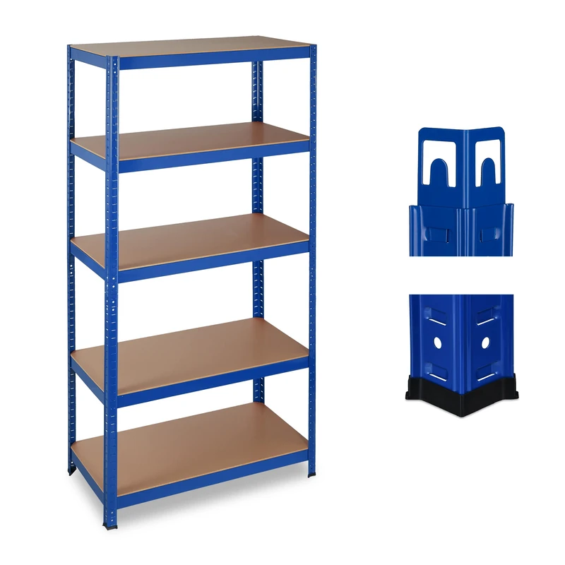 Relaxdays Heavy Duty Shelving, Capacity 875 kg, 5 Tiers, Modular Rack, Garage, HWD: 180x90x45 cm, Steel & MDF, Blue