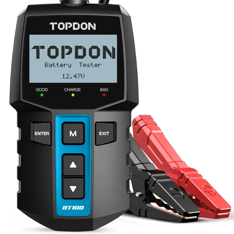 Car Battery Tester 12V Load Tester, TOPDON BT100 100-2000 CCA Automotive Alternator Tester Digital Auto Battery Analyzer Charging Cranking System Tester for Car Truck Motorcycle ATV SUV Boat Yacht