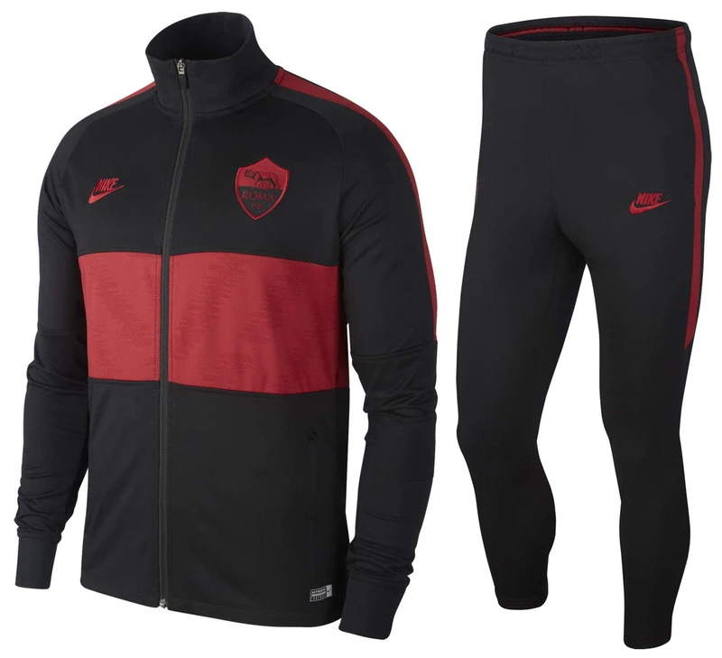 Nike A.s. Roma Strike Men's Tracksuit, Men's, Jumpsuit, AQ0787, Black/Black/Team Crimson/Team Crimson, L
