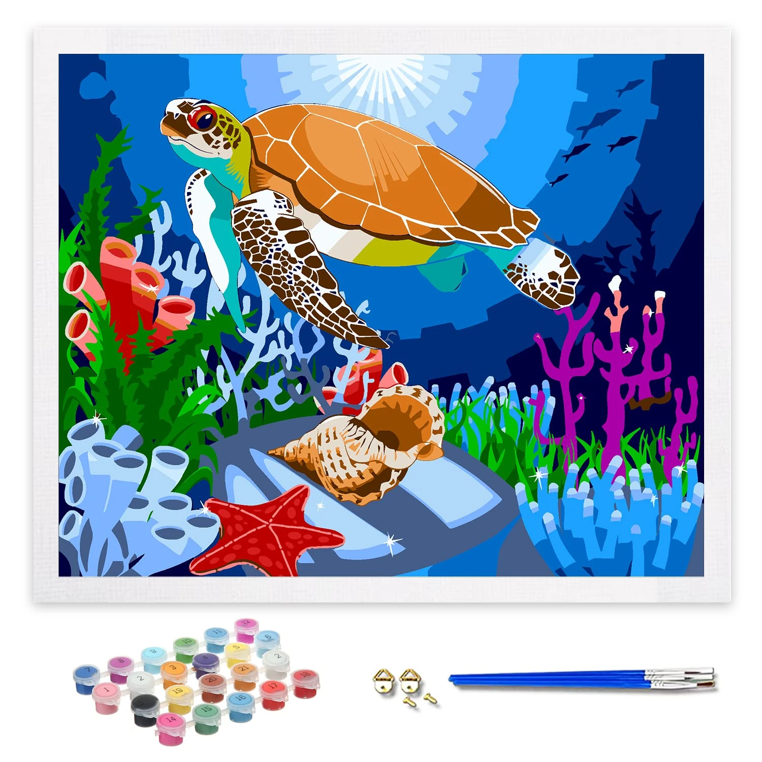 ifymei Paint by Numbers for Adults, Children, Beginners, DIY Gift Arts Kits with Brushes and Acrylic Pigment, 16x20 Inch Colorful Sea Turtle [Without Frame]