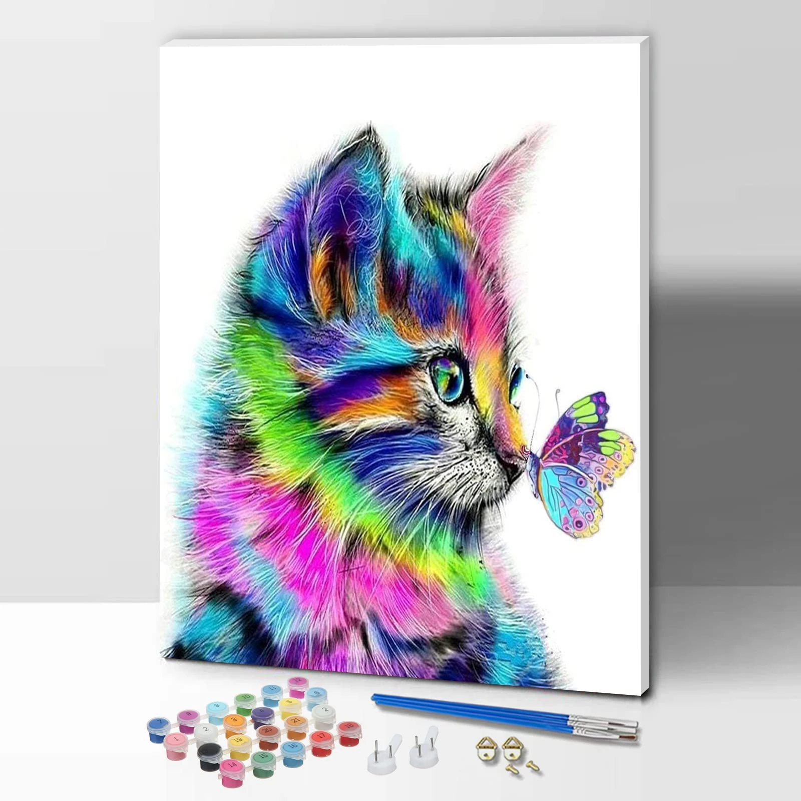 ifymei Paint by Numbers for Adults, Children, Beginners, DIY Gift Canvas Painting Kits with Frame, 12x16 Inch Colorful Cats and Butterflies