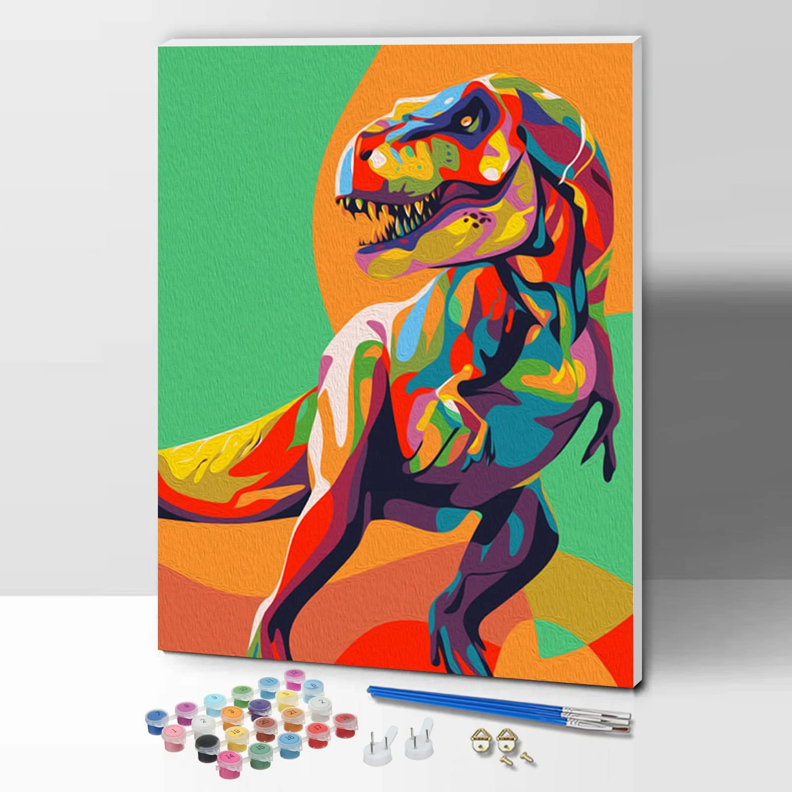ifymei Paint by Numbers for Adults, Children, Beginners, DIY Gift Canvas Painting Kits with Frame, 12x16 Inch Colorful Dinosaurs