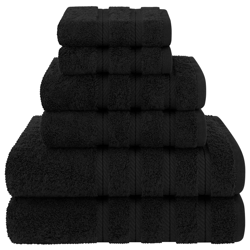 American Soft Linen 6-Piece 100% Turkish Genuine Cotton Premium & Luxury Towel Set for Bathroom & Kitchen, 2 Bath Towels, 2 Hand Towels & 2 Washcloths [Worth $72.95] - Black