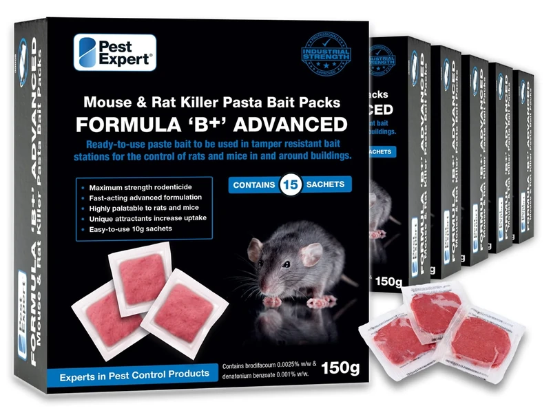 Pest Expert Formula B+ Advanced Rat Killer Poison Pasta Bait Sachets Maximum Strength Outdoor Brodifacoum 900g (6 x 150g)