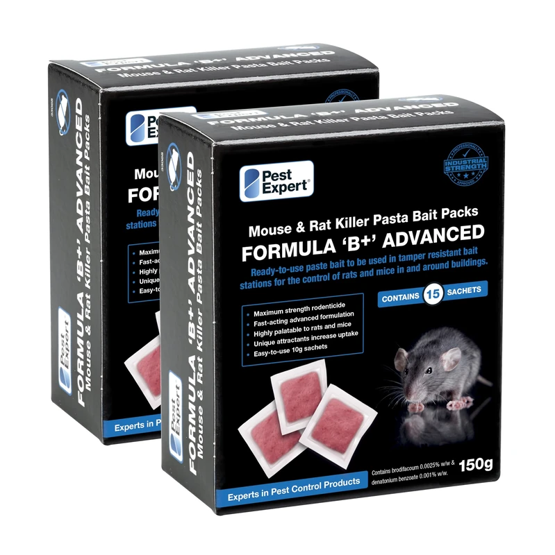 Pest Expert Formula B+ Advanced Rat Killer Poison & Mouse Poisoning Indoor Pasta Bait 30 x Sachets (300g), Single Feed Maximum Strength Brodifacoum