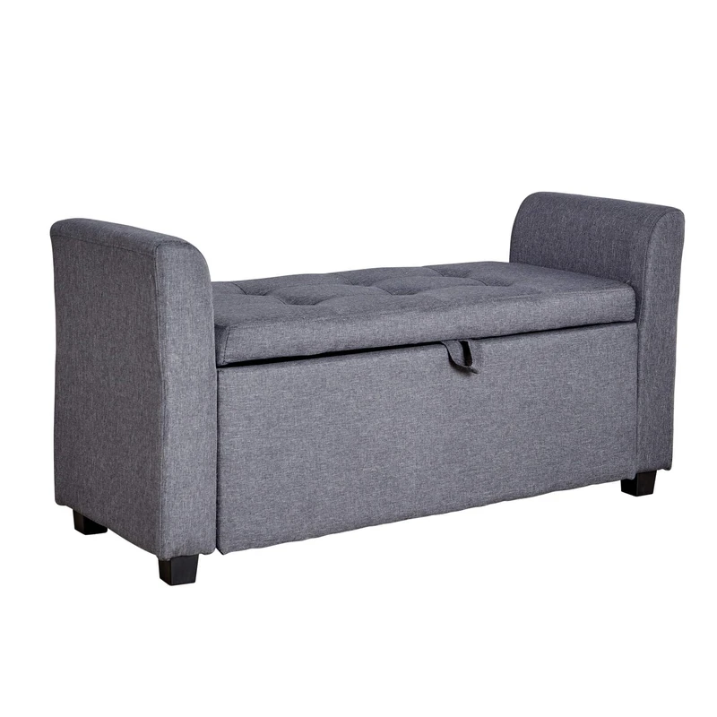 Home Source Storage Ottoman Window Seat, Fabric Footstool Bench, Lift Up Lid Chest, Bedding Blanket Toy Box, 120cm, Dark Grey Linen