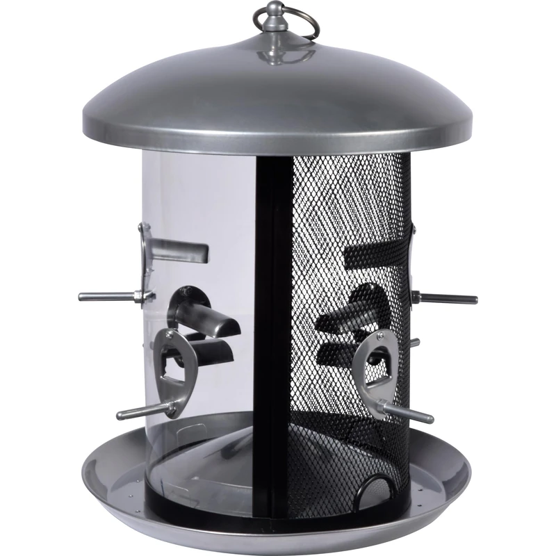 dobar® XXL Hanging Bird Feeder with Dual Silo - Metal Feeding Station for Hanging - Bird Feeder Column Seeds/Nuts - 20 x 20 x 32 cm - Grey
