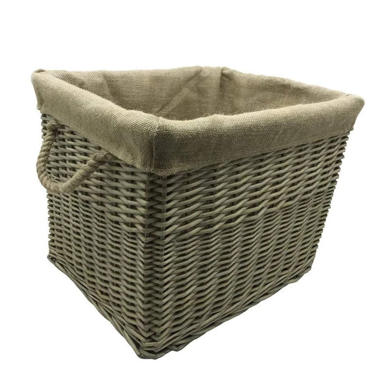 JVL Antiques Wash Canvas Lined Rectangle Log Basket with Rope Handles, 42 x 50 x 38 cm
