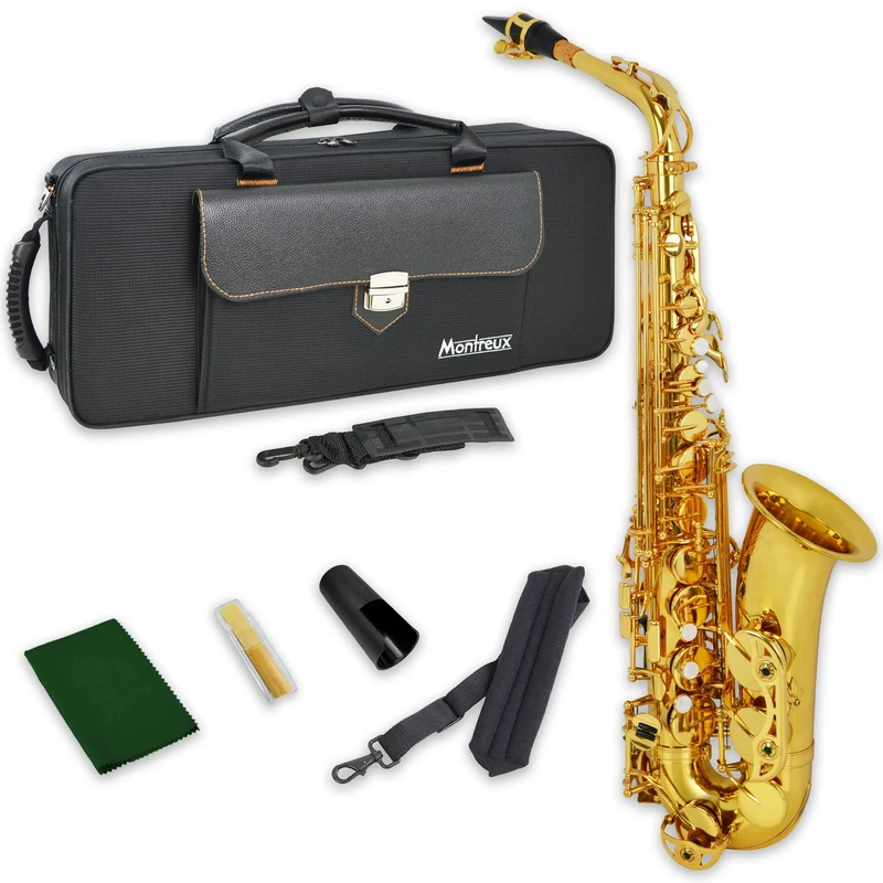 Montreux Concert Series Intermediate Advanced Eb Alto Saxophone with Premium Carry Case, Mouthpiece, Reed, Neck Sling - Lacquer Brass, High F# Key, E Flat