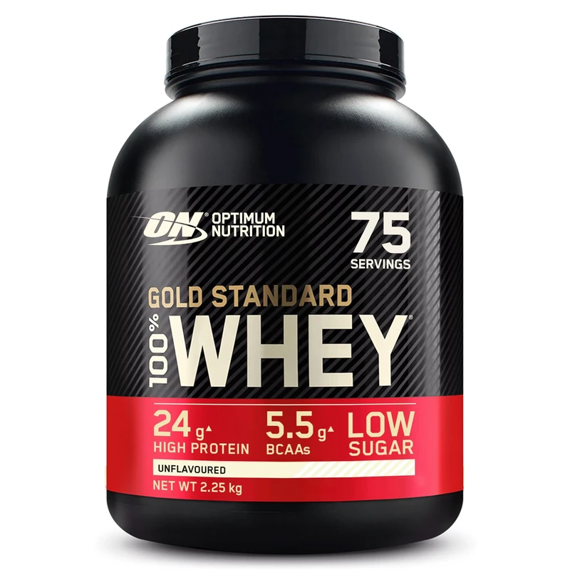 Optimum Nutrition Gold Standard Whey Muscle Building and Recovery Protein Powder with Naturally Occurring Glutamine and Amino Acids, Unflavoured, 75 Servings, 2.25kg, Packaging May Vary
