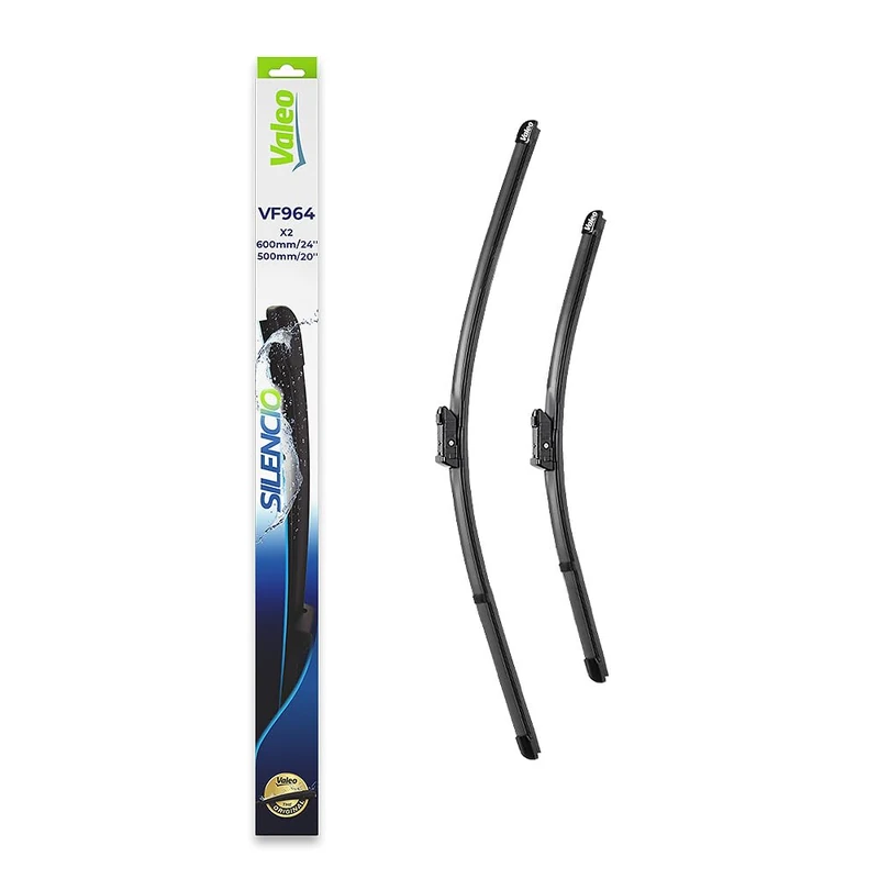 VALEO Silencio Wiper - VF964 - Kit of High Performance, Superior Road Visibility, Easy Installation Original Flat Blades 600mm/500mm - Front - Set of 2 Wiper Blades - 577964