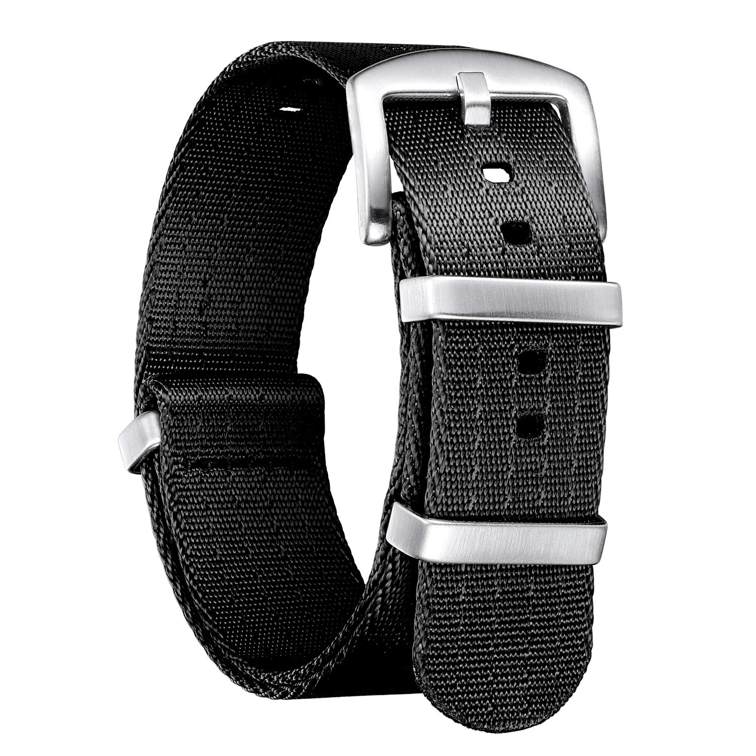 BINLUN Nylon Watch Straps Thick G10 Premium Ballistic Multicolor Replacement Watch Bands with Silver/Black Stainless Steel Buckle for Men Women 18mm 20mm 22mm 24mm（Black，18mm）