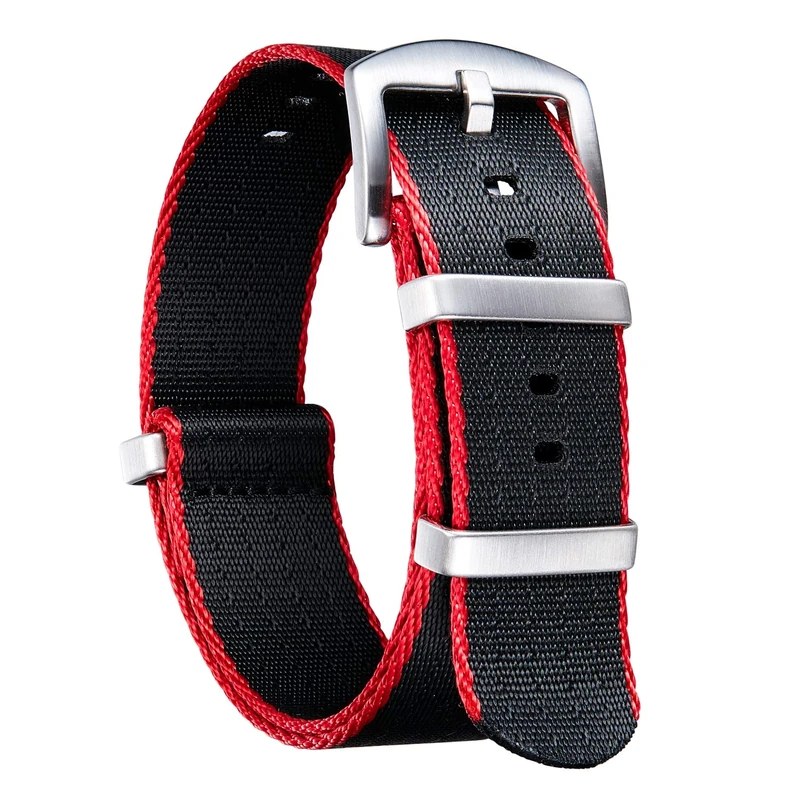 BINLUN Nylon Watch Straps Thick G10 Premium Ballistic Multicolor Replacement Watch Bands with Silver/Black Stainless Steel Buckle for Men Women 18mm 20mm 22mm 24mm（Red Edge，18mm）