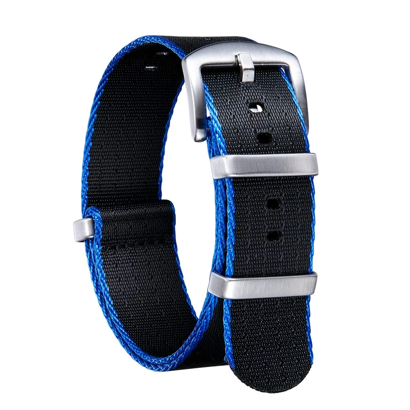 BINLUN Nylon Watch Straps Thick G10 Premium Ballistic Multicolor Replacement Watch Bands with Silver/Black Stainless Steel Buckle for Men Women 18mm 20mm 22mm 24mm（Blue Edge，18mm）