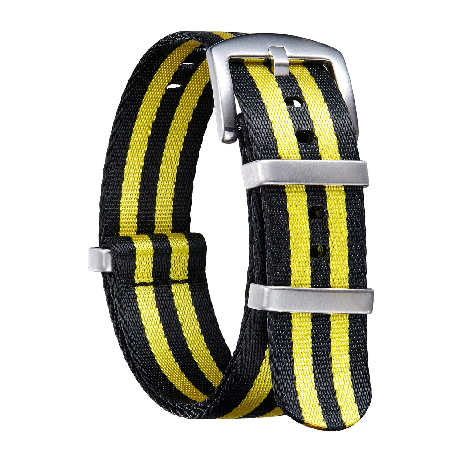 BINLUN Nylon Watch Straps Thick G10 Premium Ballistic Multicolor Replacement Watch Bands with Silver/Black Stainless Steel Buckle for Men Women 18mm 20mm 22mm 24mm（Black&Yellow，18mm）