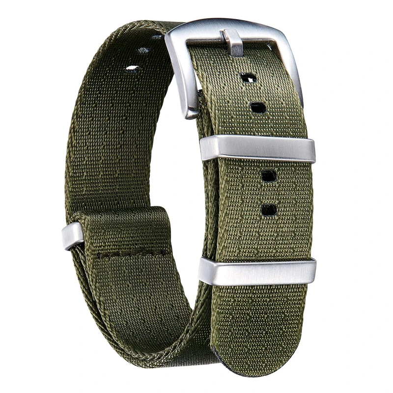 BINLUN Ballistic Nylon Watch Strap Green 18mm with Silver/Black Buckle