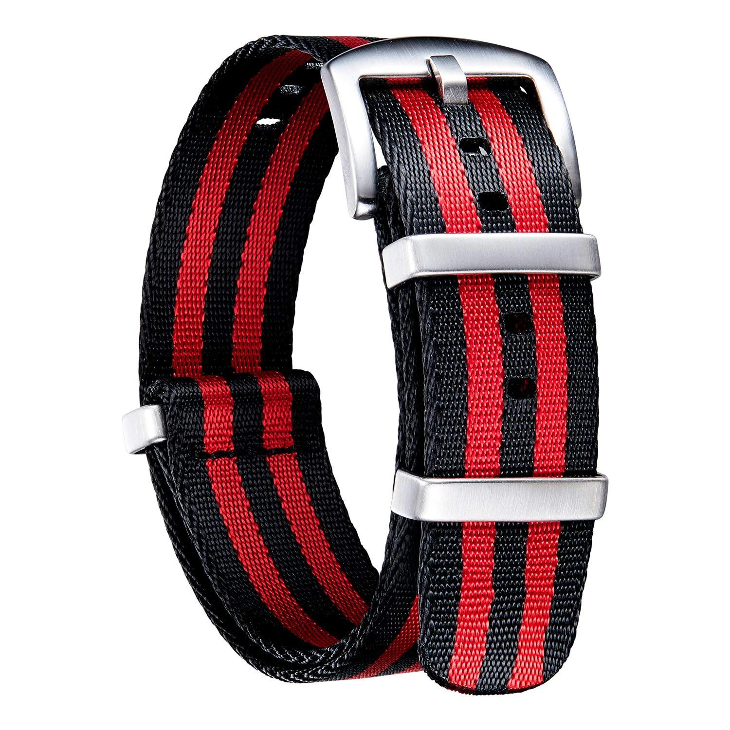 BINLUN Nylon Watch Straps Thick G10 Premium Ballistic Multicolor Replacement Watch Bands with Silver/Black Stainless Steel Buckle for Men Women 18mm 20mm 22mm 24mm（Black& Red，22mm）